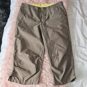 Old Navy Olive-Tan Cargo Capris with Yellow Waistband